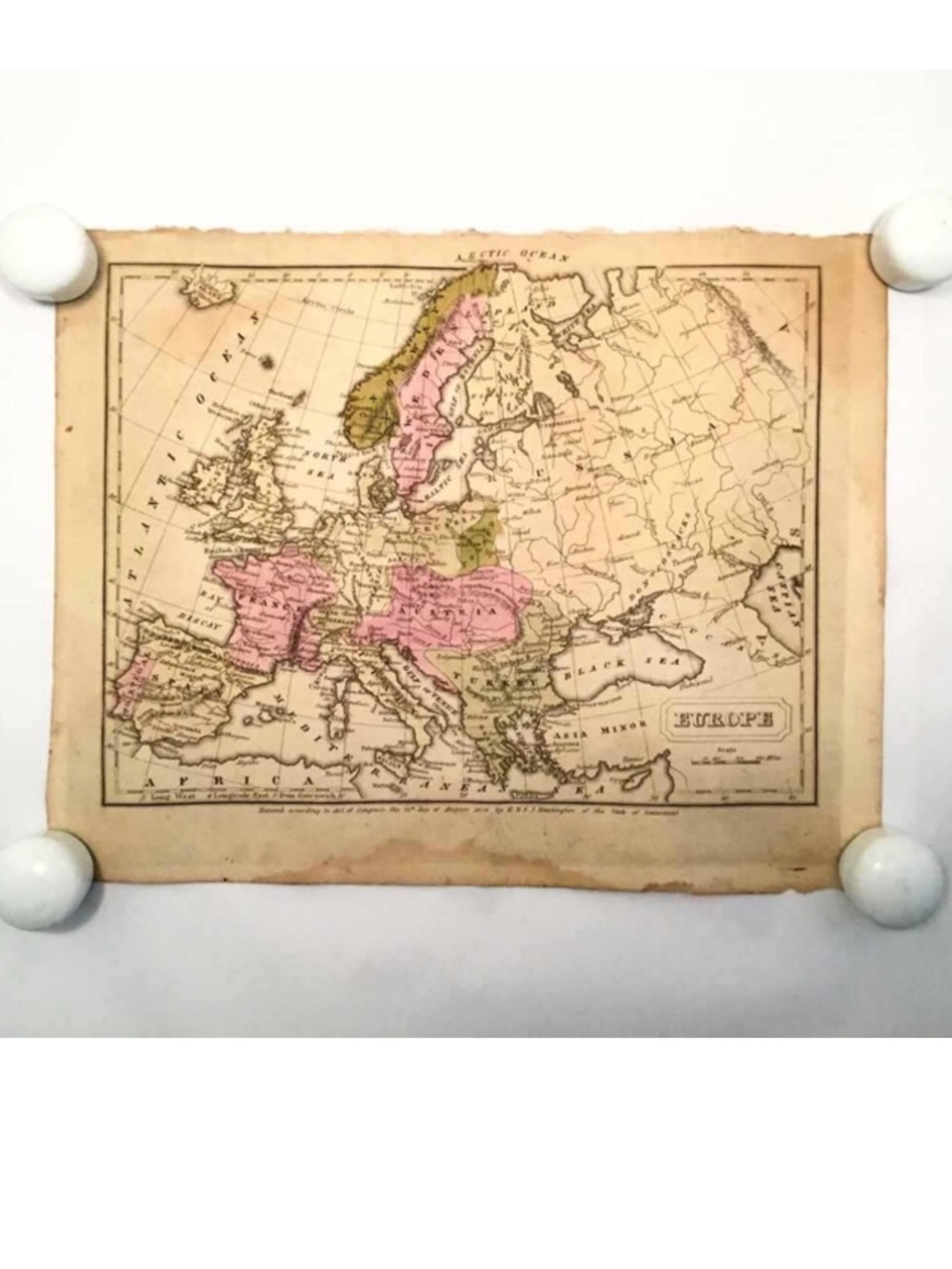 Antique Original Hand Colored Map - 1830 - Europe - Engraving